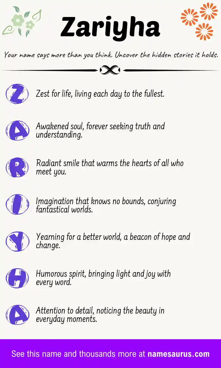 Acrostic poem about Zariyha.