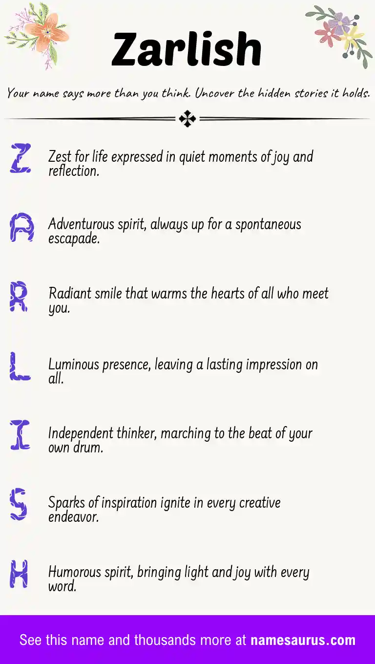Acrostic poem about Zarlish.