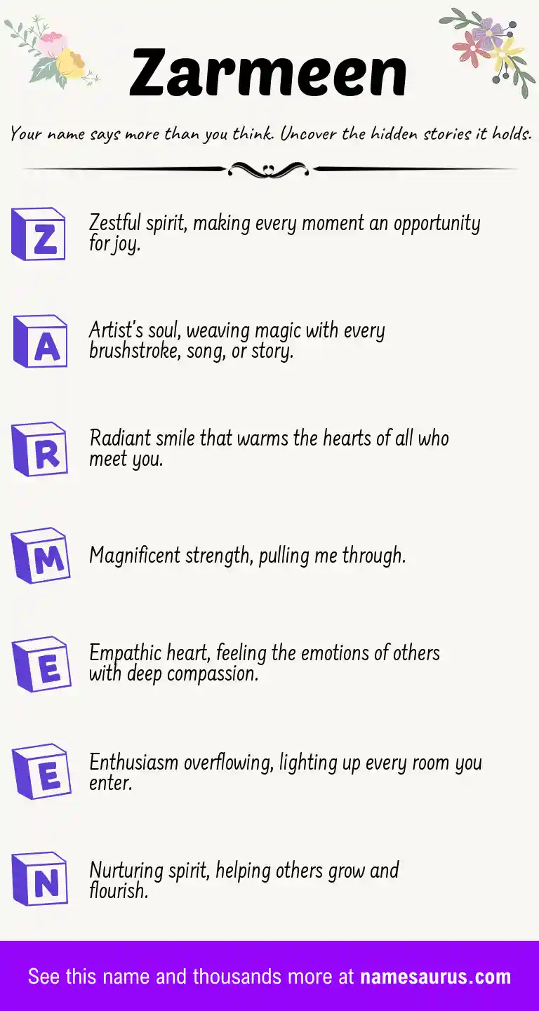 Acrostic poem about Zarmeen.