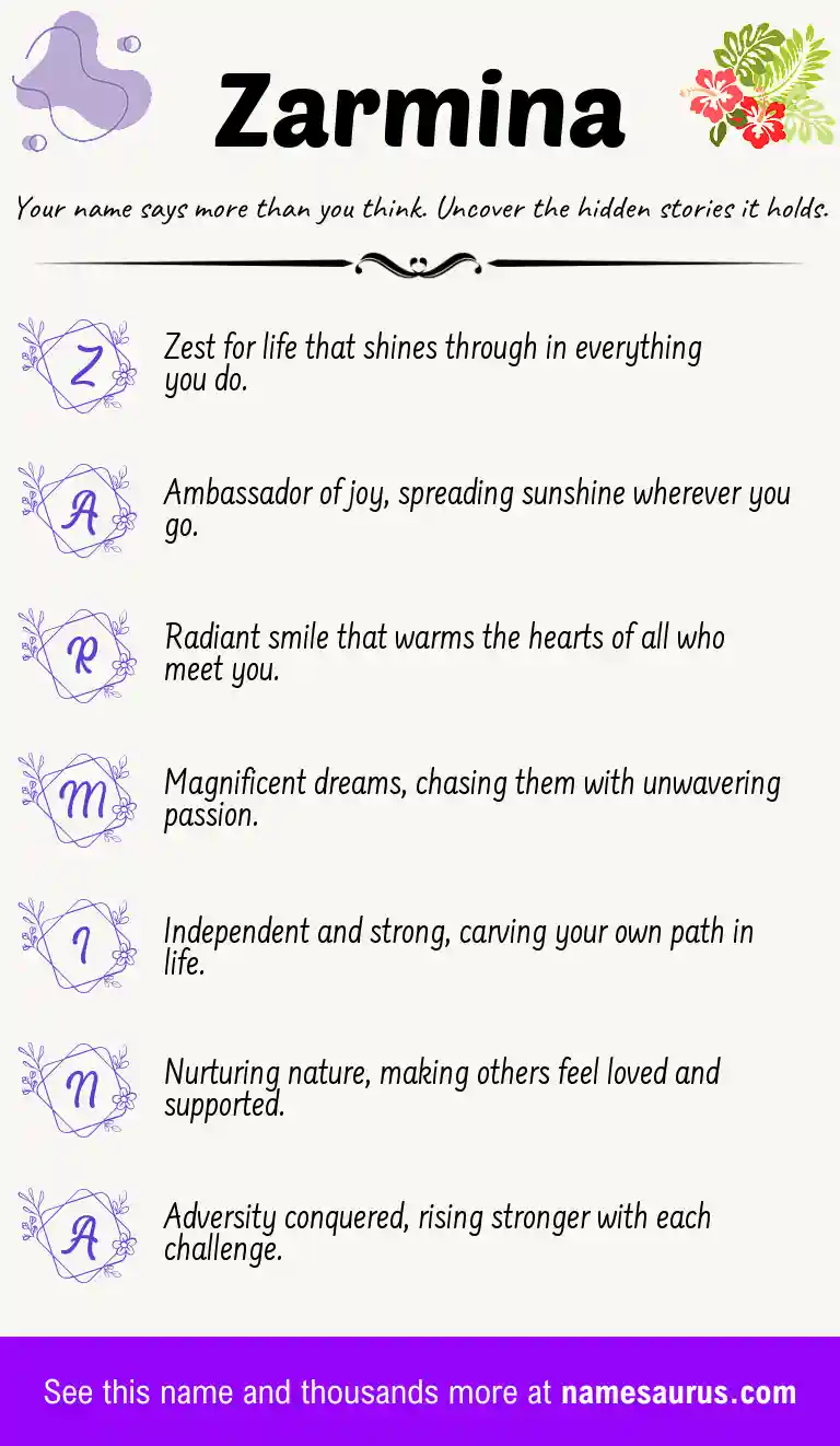 Acrostic poem about Zarmina.