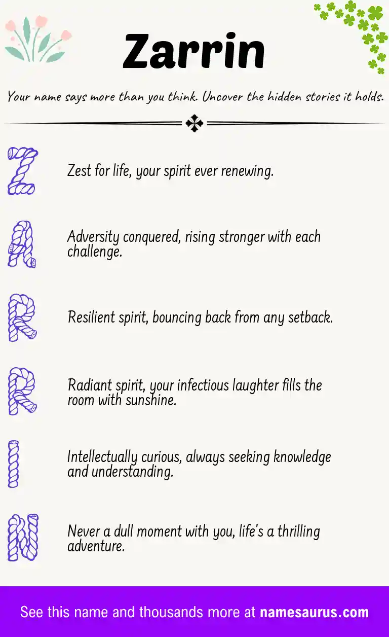 Acrostic poem about Zarrin.