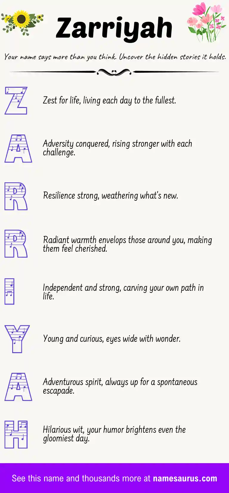 Acrostic poem about Zarriyah.