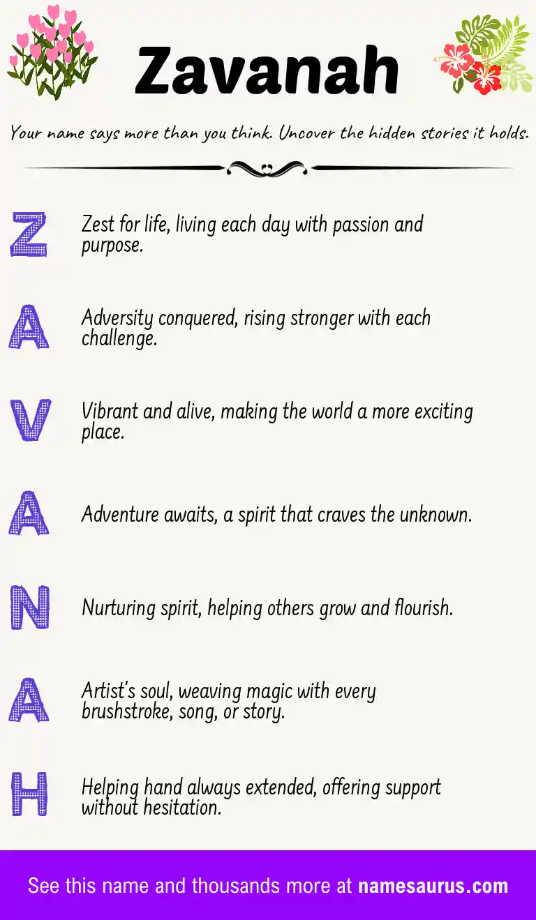 Acrostic poem about Zavanah.