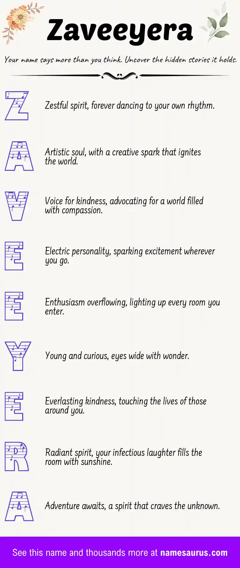 Acrostic poem about Zaveeyera.
