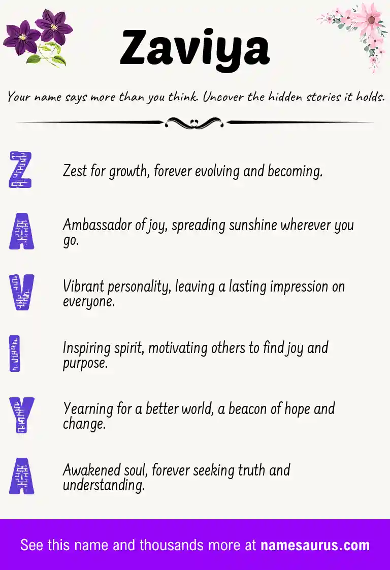 Acrostic poem about Zaviya.