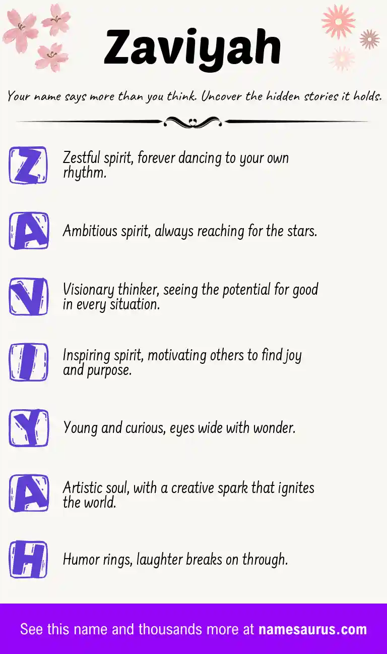 Acrostic poem about Zaviyah.