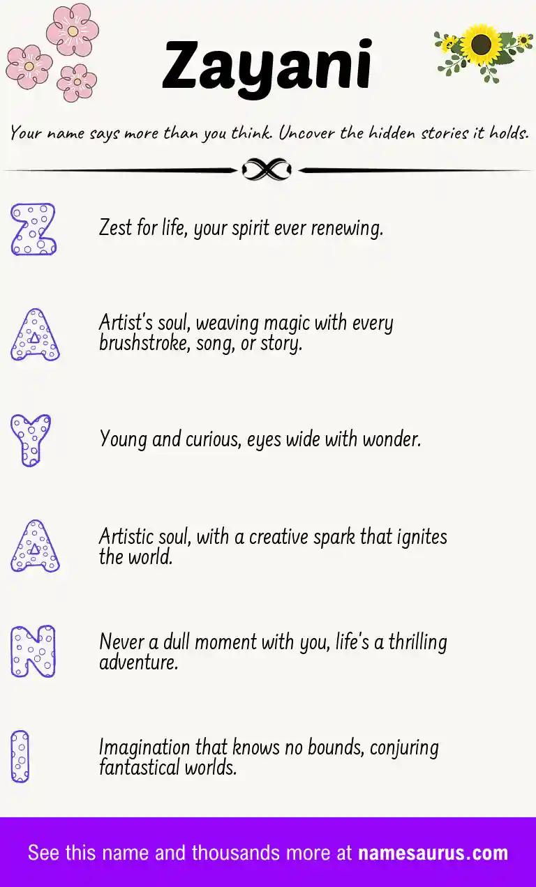 Acrostic poem about Zayani.