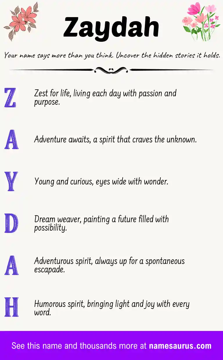 Acrostic poem about Zaydah.
