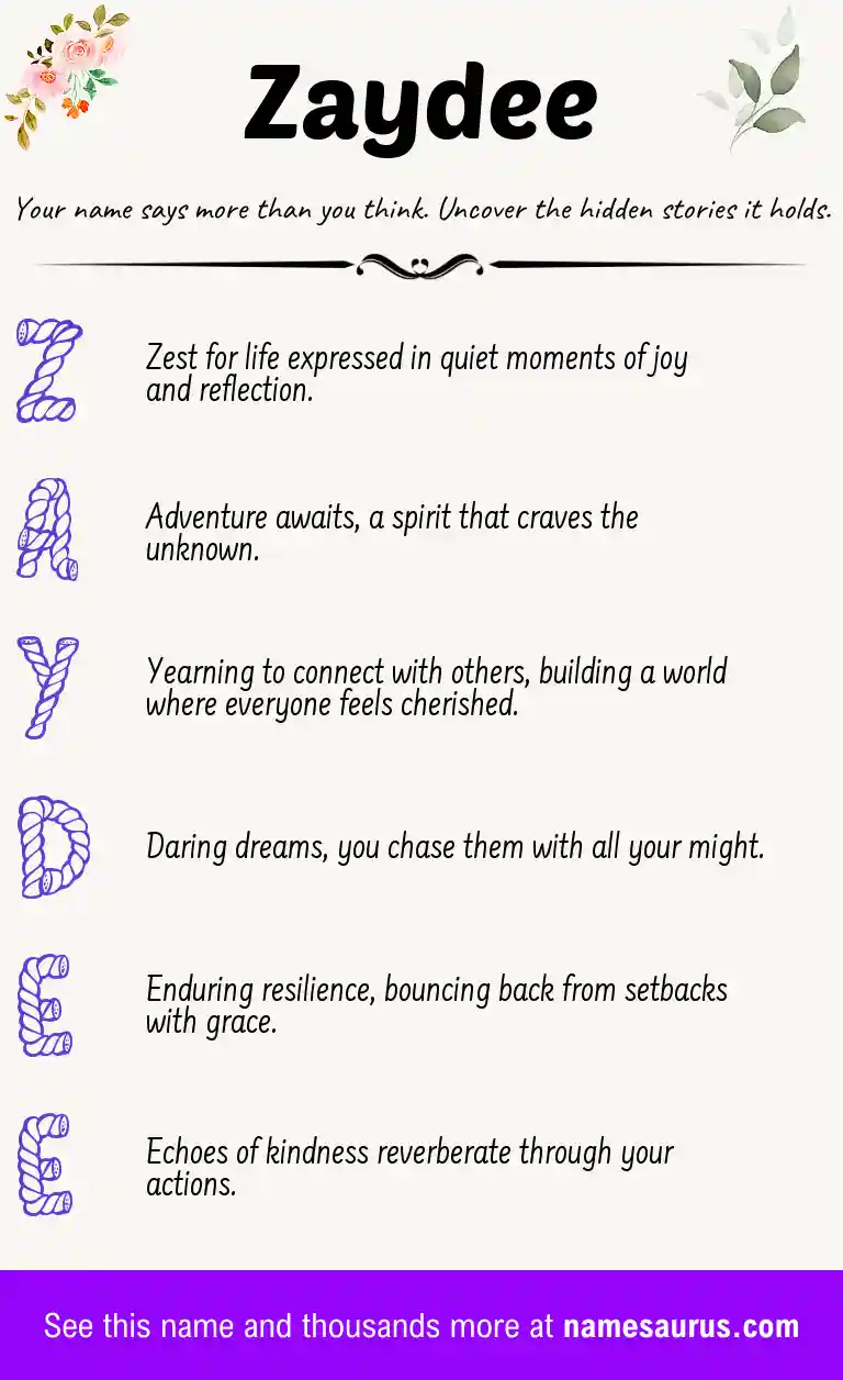 Acrostic poem about Zaydee.