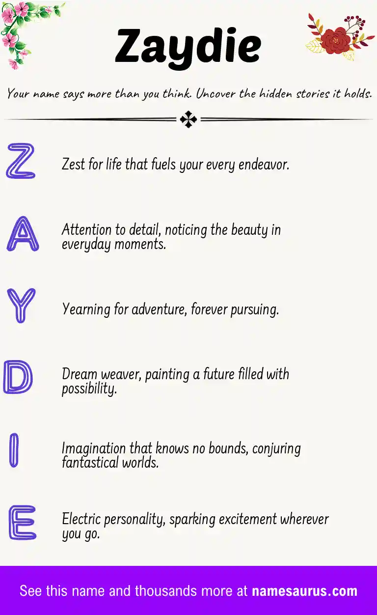 Acrostic poem about Zaydie.