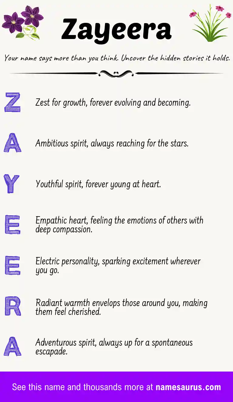 Acrostic poem about Zayeera.