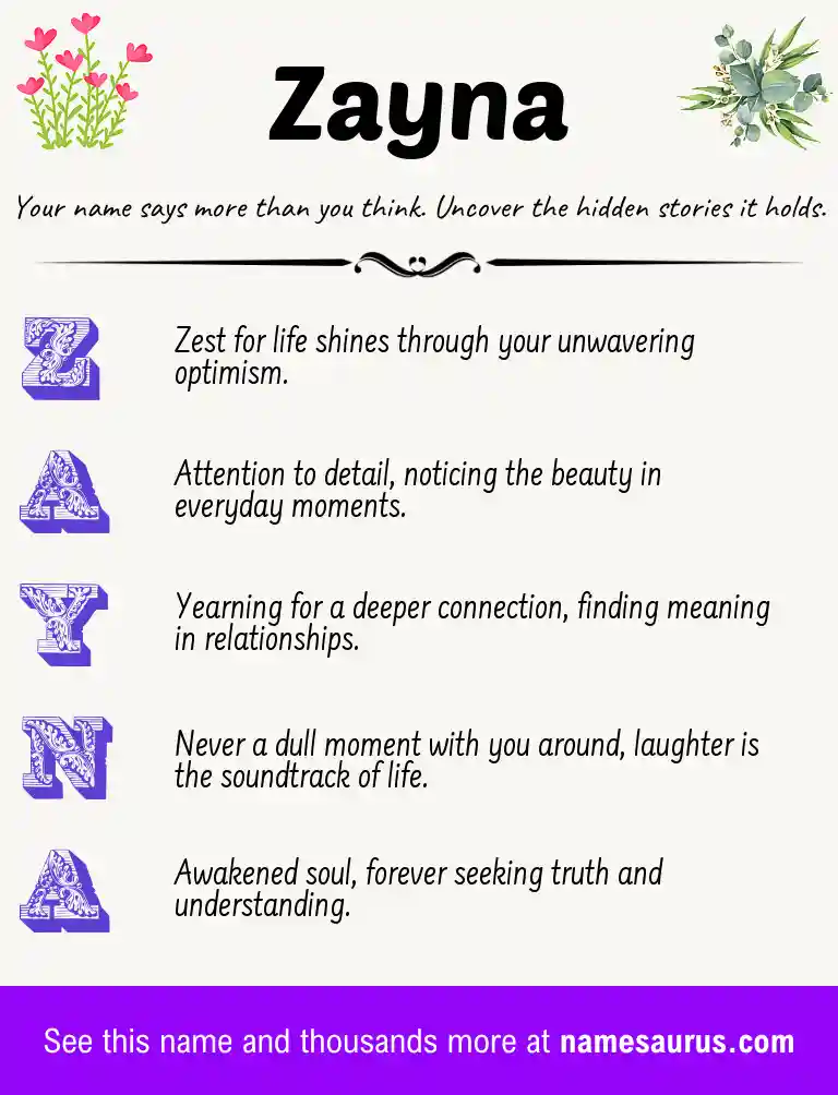 Acrostic poem about Zayna.