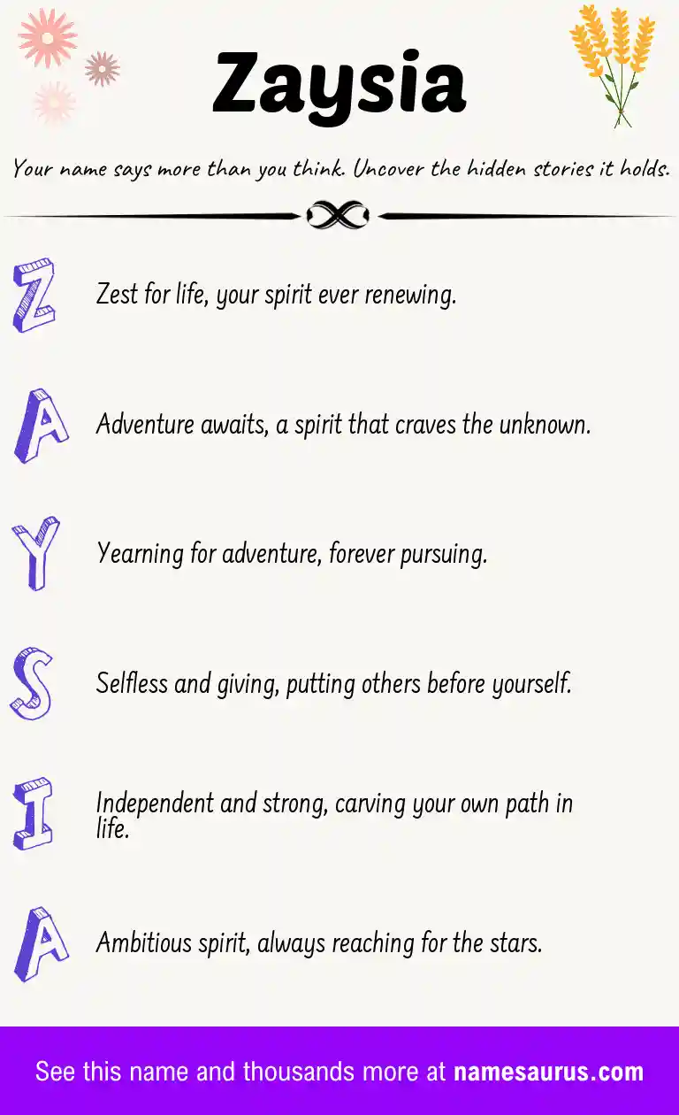 Acrostic poem about Zaysia.
