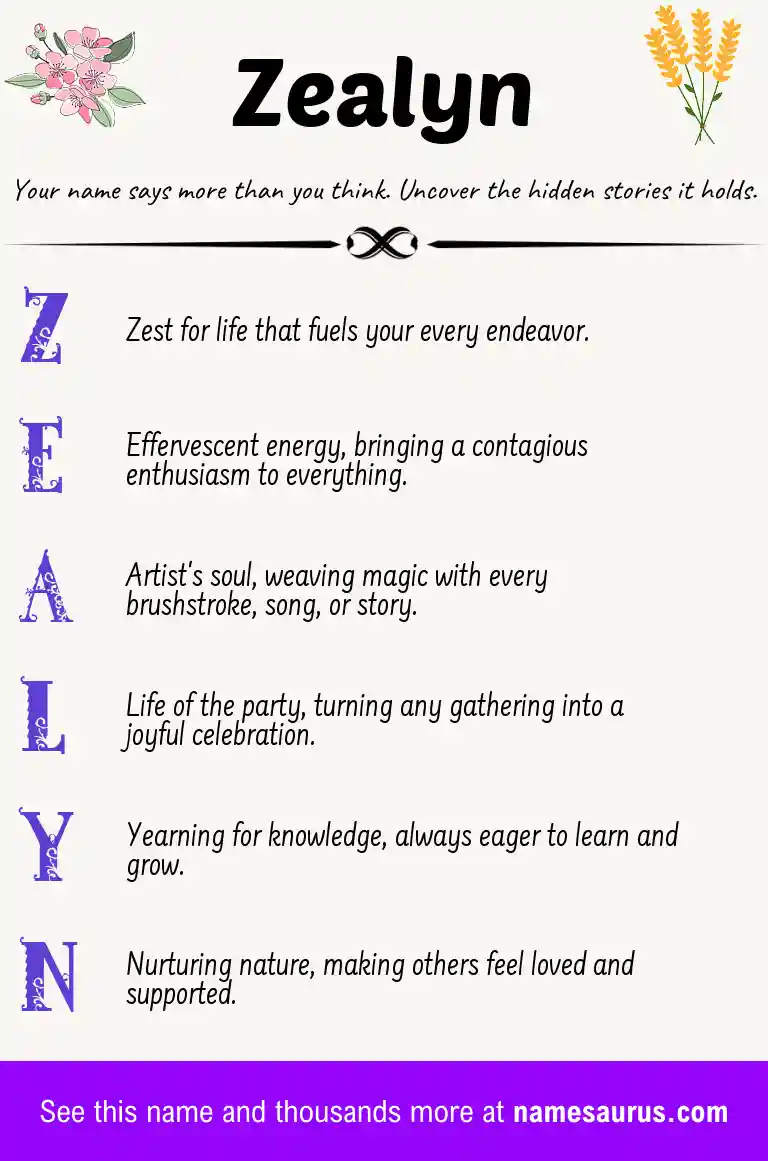 Acrostic poem about Zealyn.