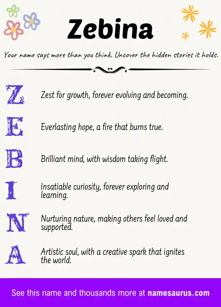 Acrostic poem about Zebina.