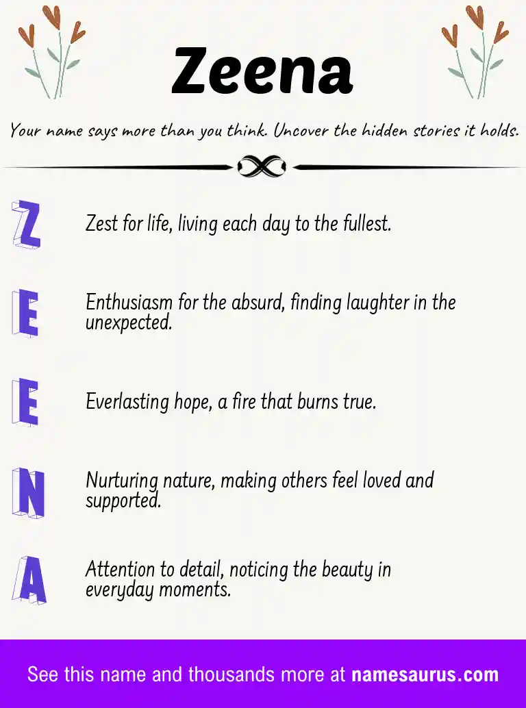 Acrostic poem about Zeena.