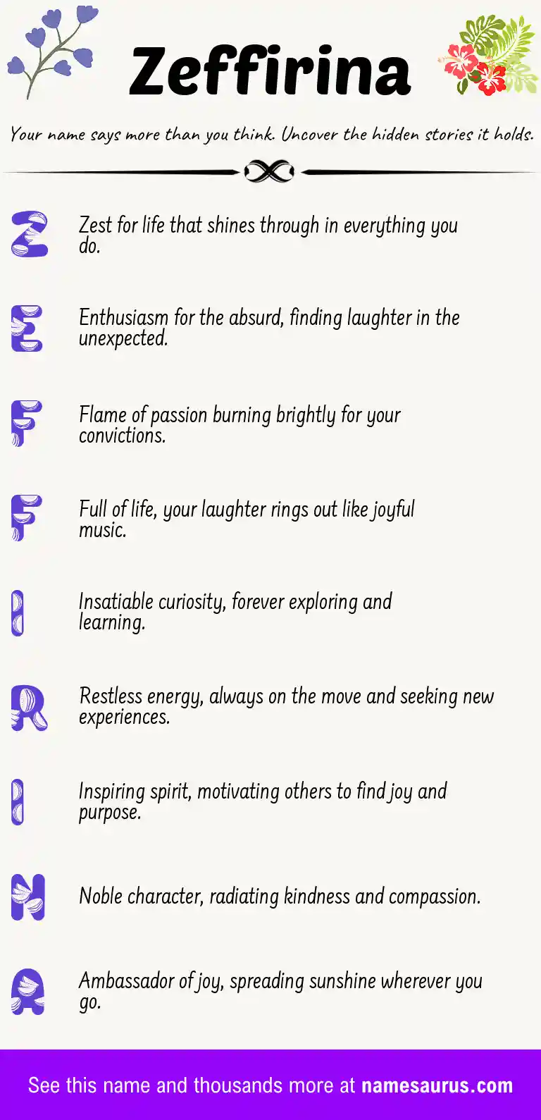 Acrostic poem about Zeffirina.