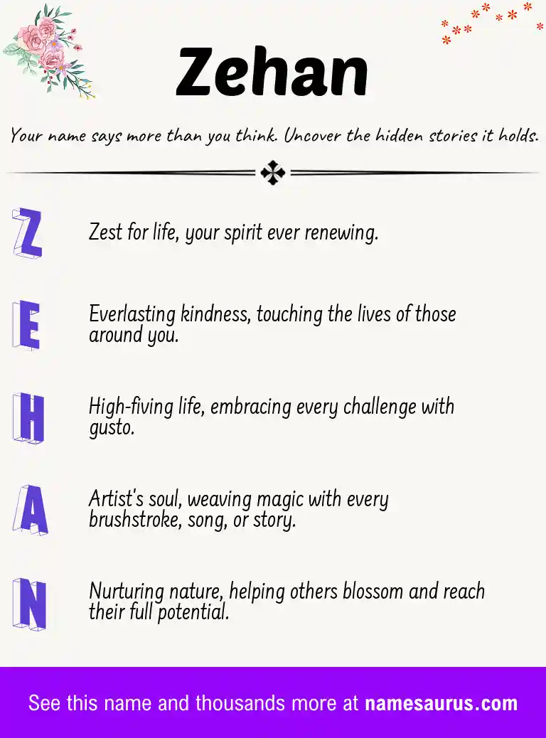Acrostic poem about Zehan.