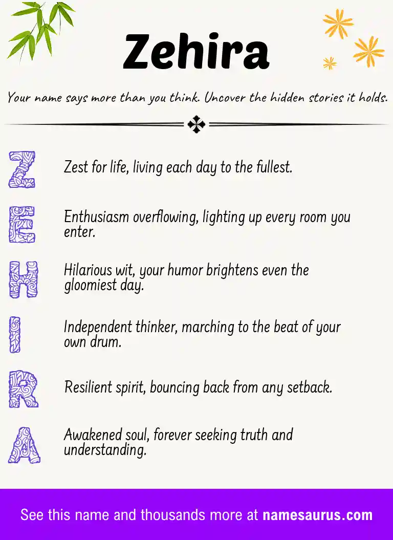 Acrostic poem about Zehira.