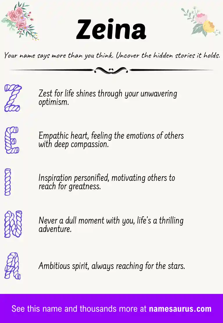 Acrostic poem about Zeina.