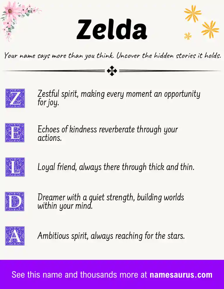 Acrostic poem about Zelda.
