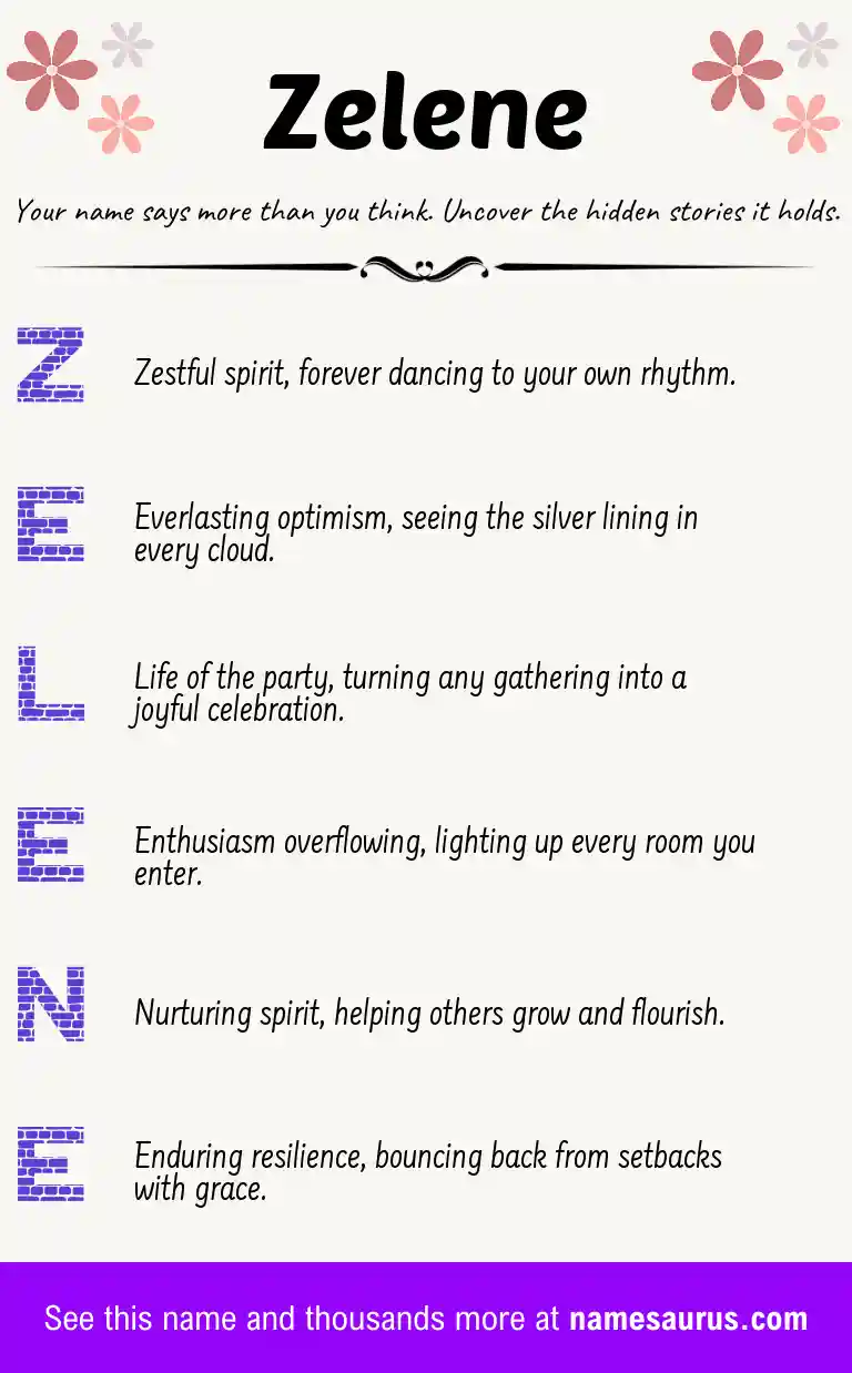 Acrostic poem about Zelene.
