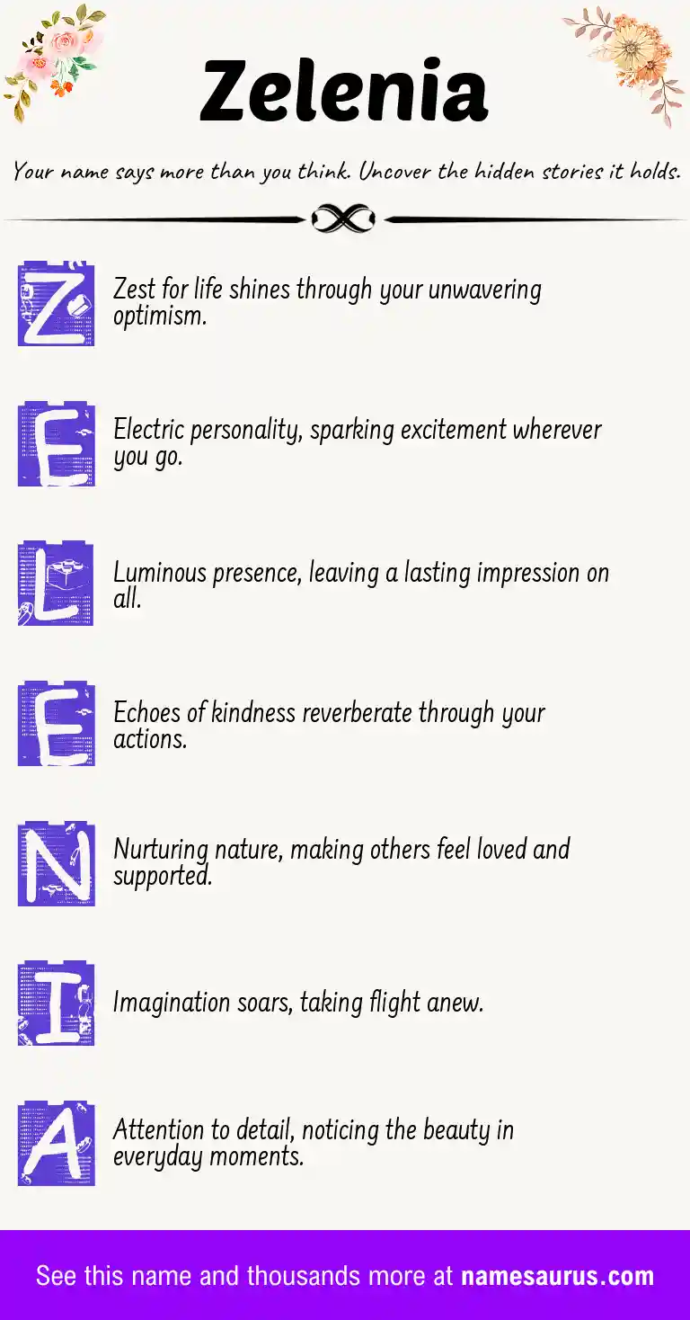 Acrostic poem about Zelenia.