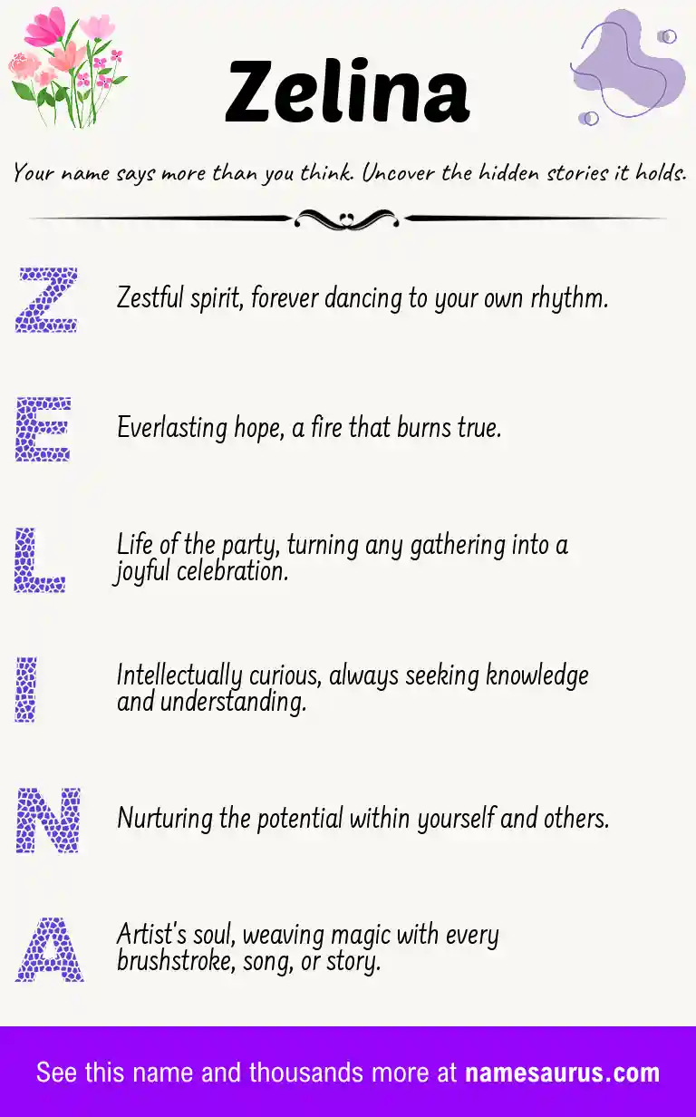 Acrostic poem about Zelina.