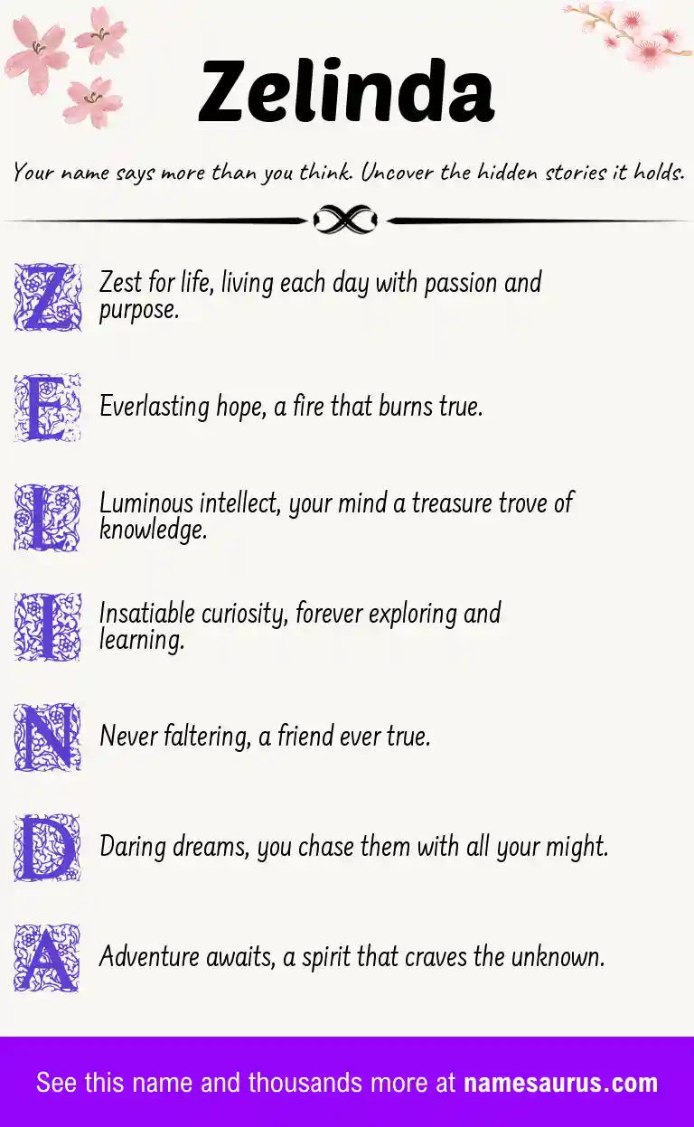 Acrostic poem about Zelinda.