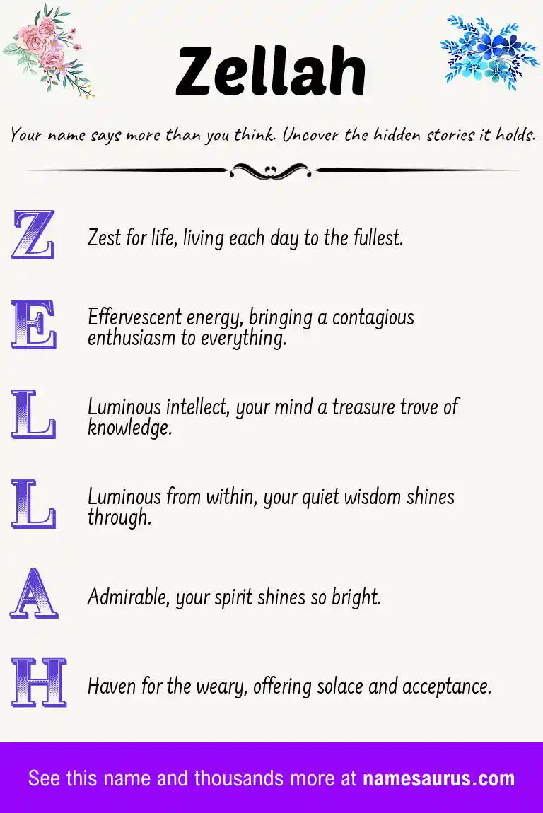Acrostic poem about Zellah.
