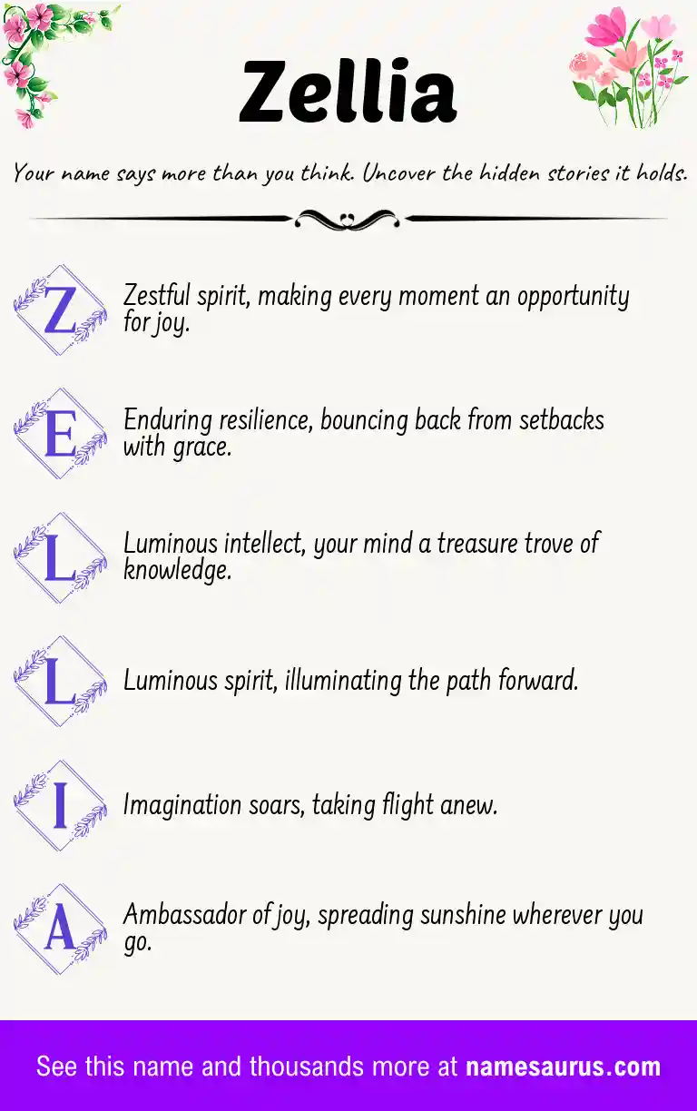 Acrostic poem about Zellia.