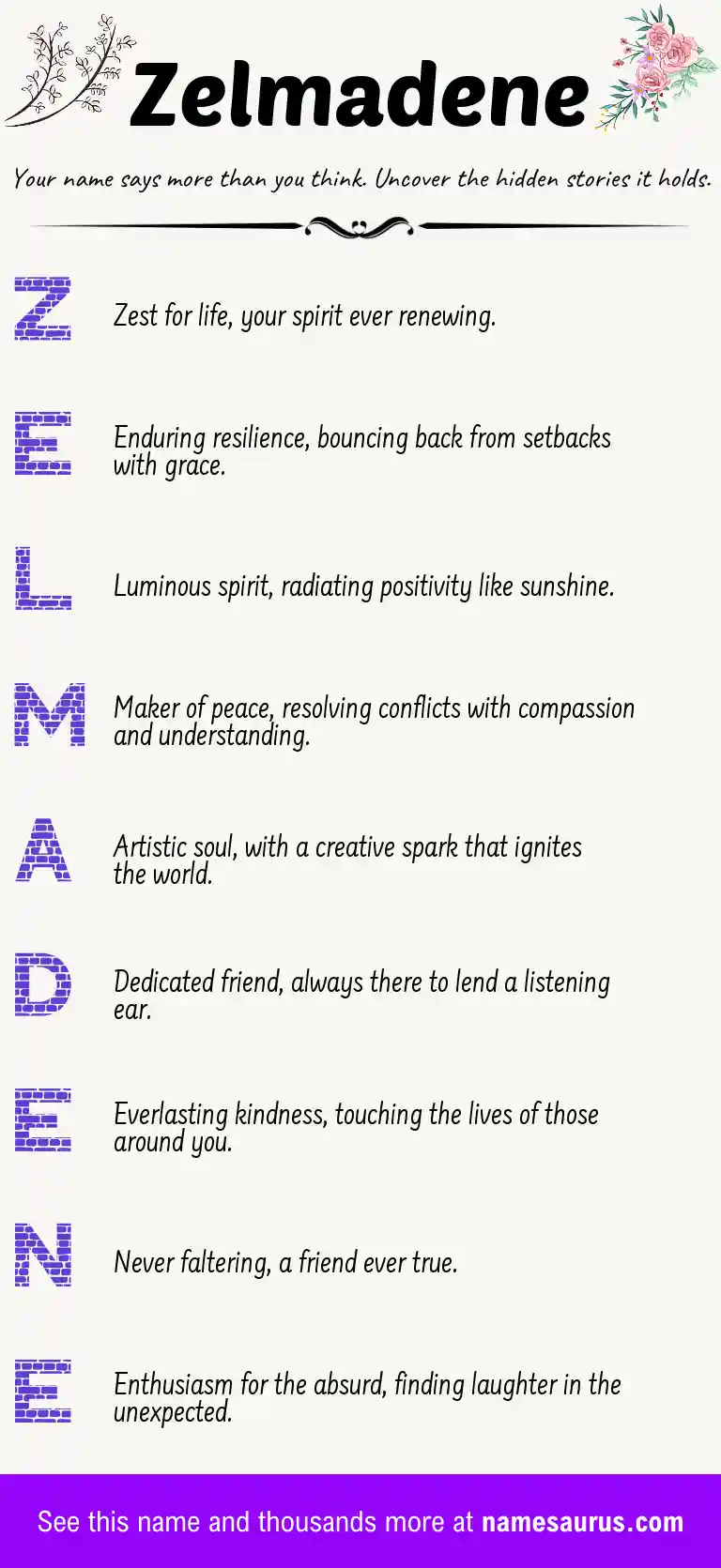 Acrostic poem about Zelmadene.