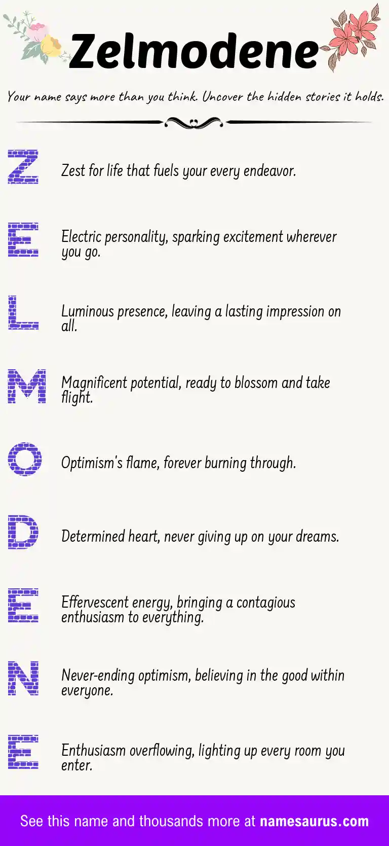 Acrostic poem about Zelmodene.