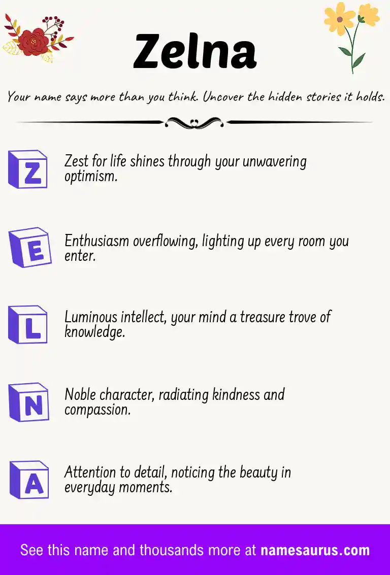 Acrostic poem about Zelna.