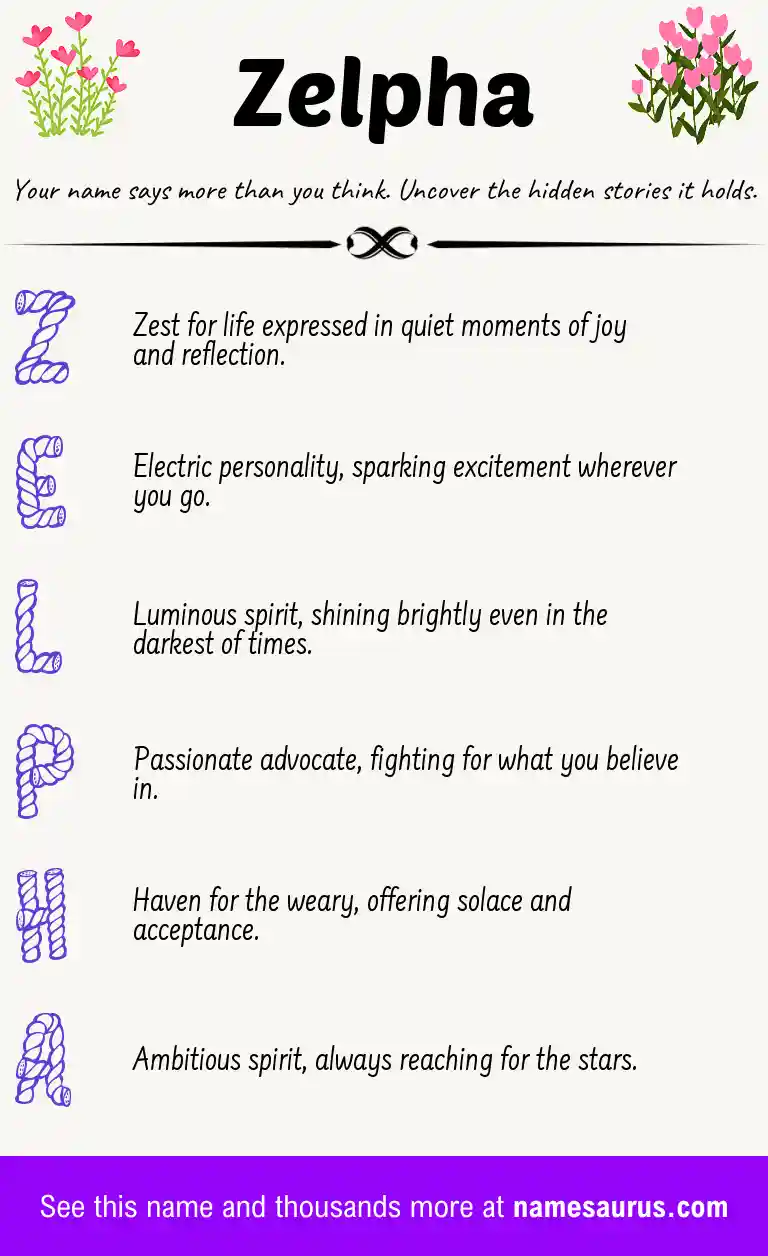 Acrostic poem about Zelpha.
