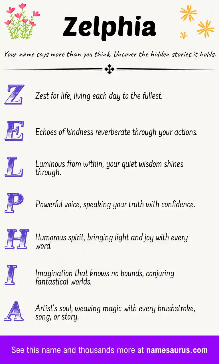 Acrostic poem about Zelphia.