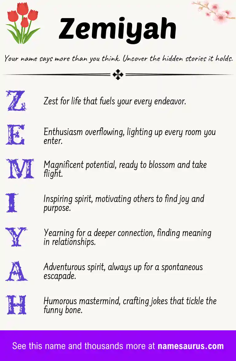 Acrostic poem about Zemiyah.