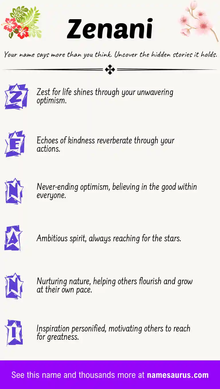Acrostic poem about Zenani.