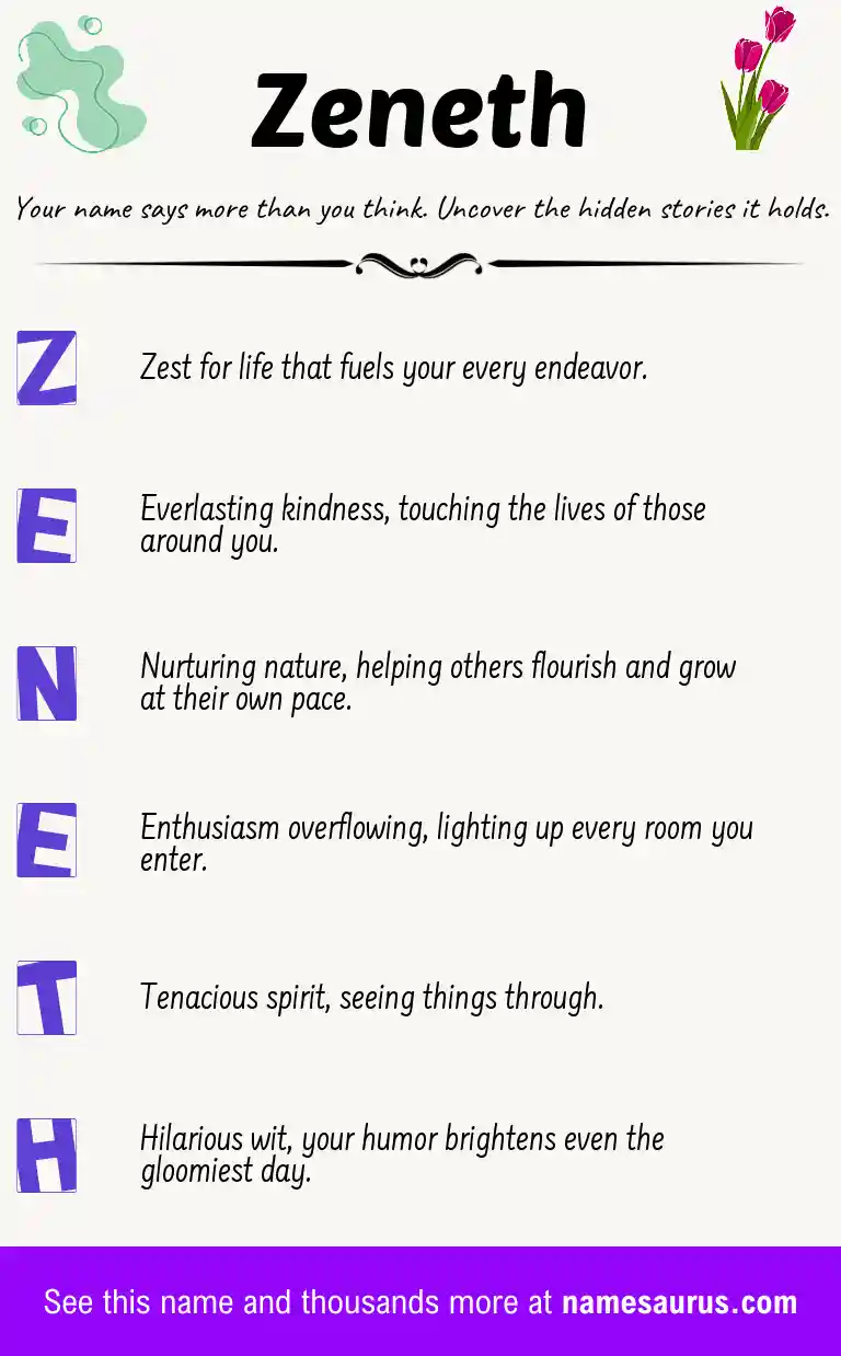 Acrostic poem about Zeneth.