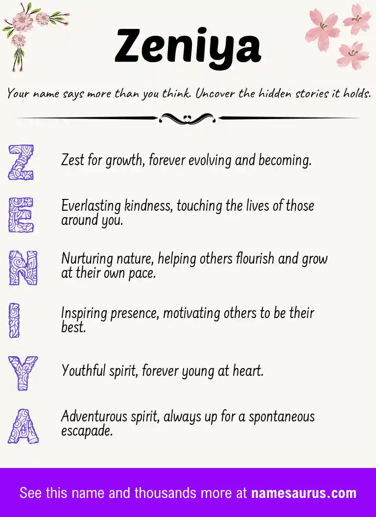 Acrostic poem about Zeniya.