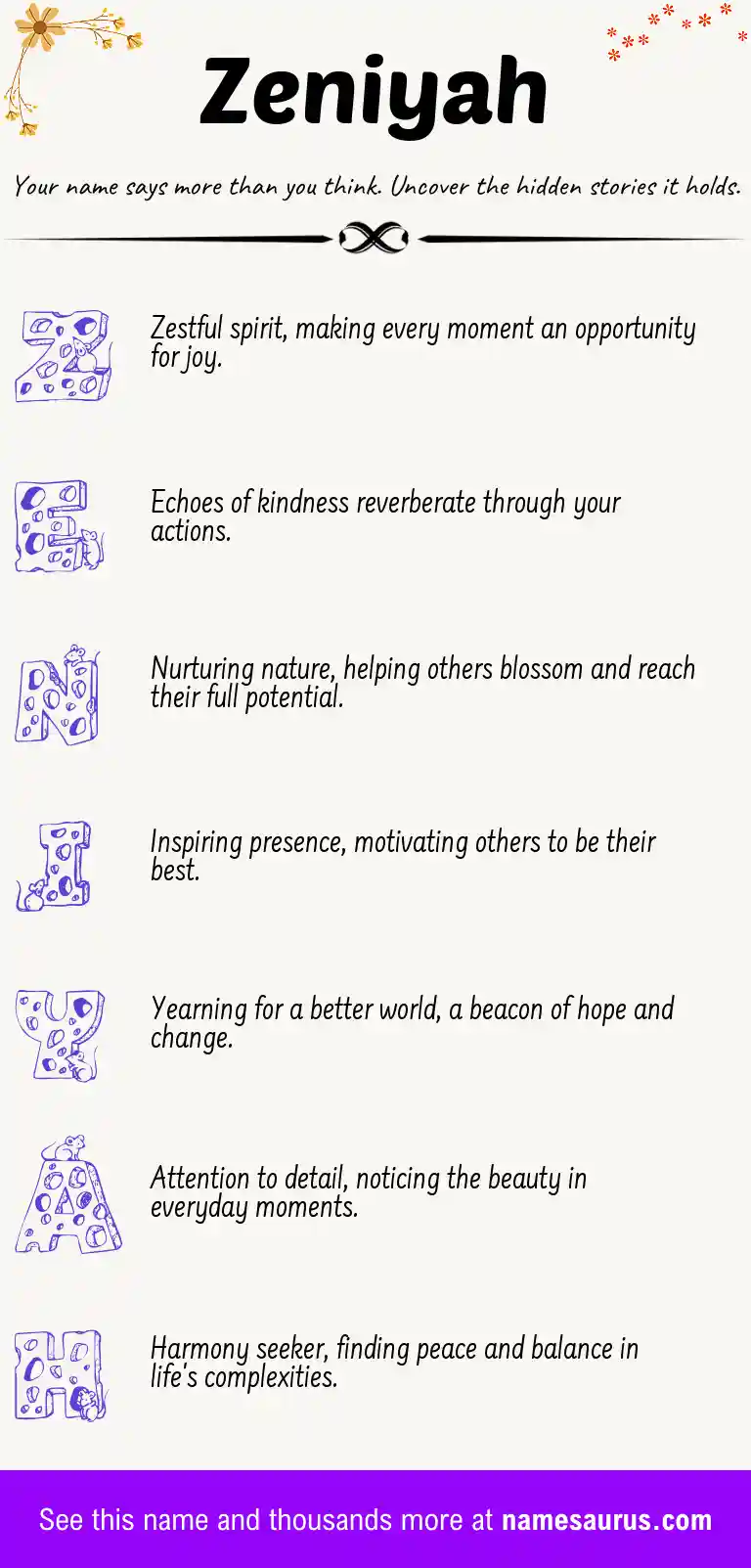 Acrostic poem about Zeniyah.