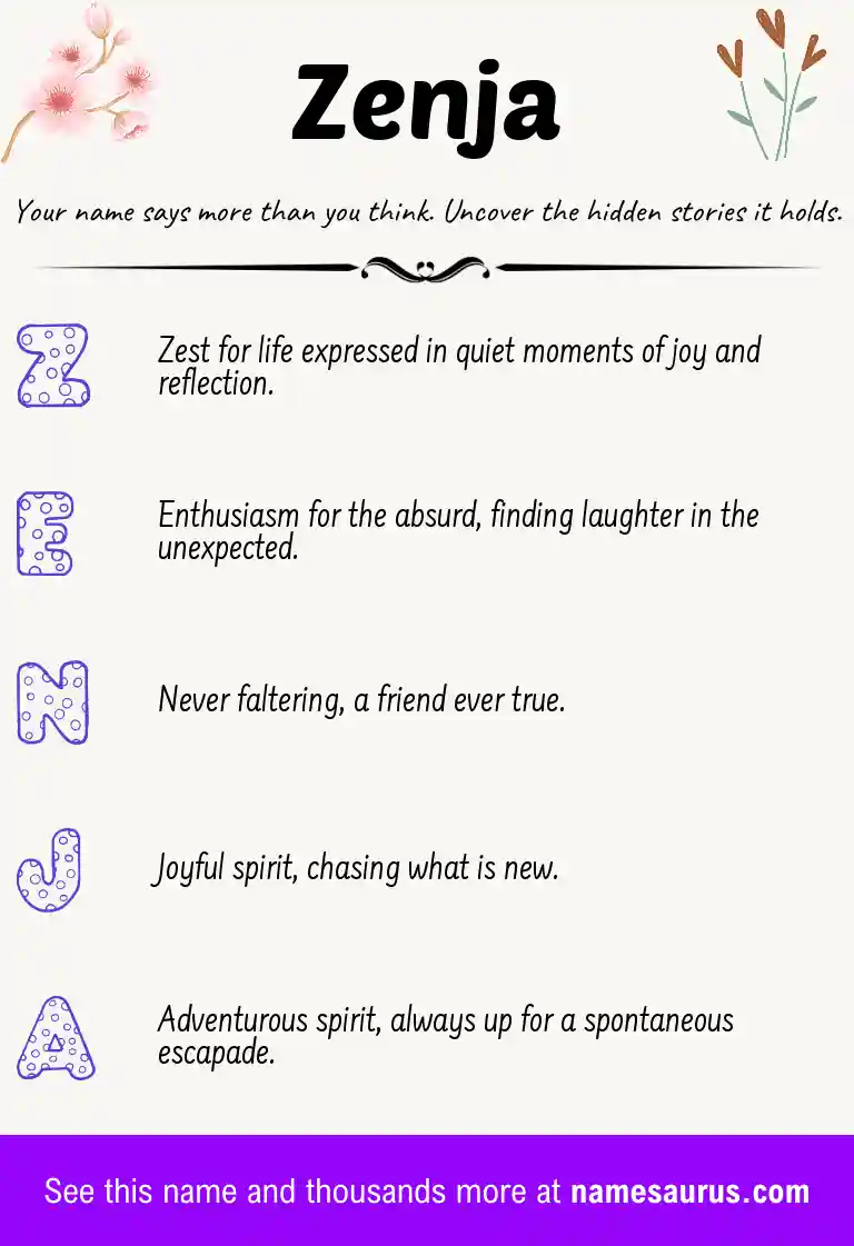 Acrostic poem about Zenja.