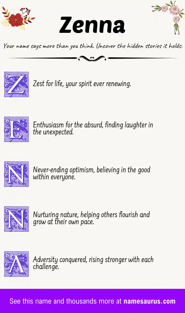 Acrostic poem about Zenna.