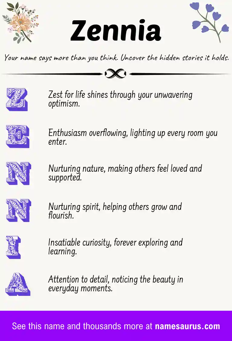 Acrostic poem about Zennia.