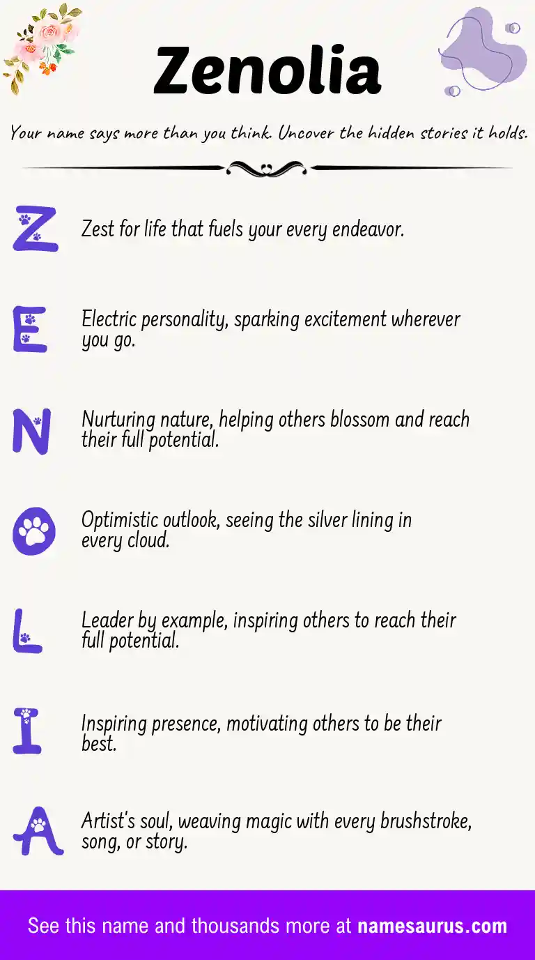 Acrostic poem about Zenolia.