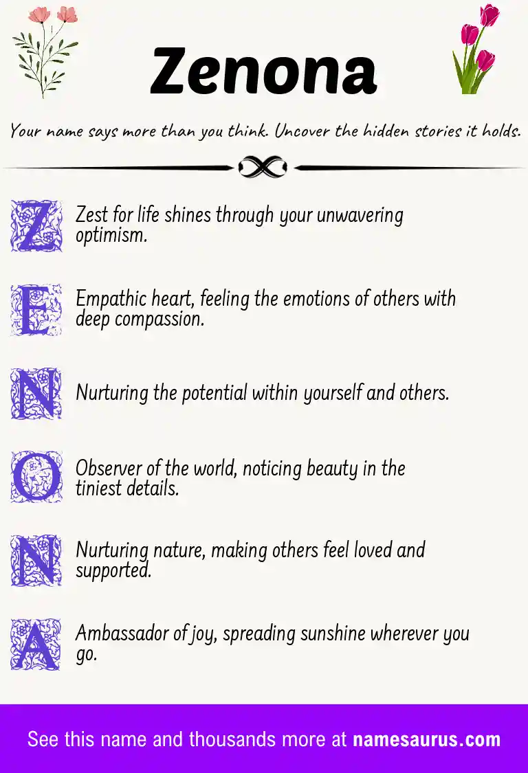Acrostic poem about Zenona.