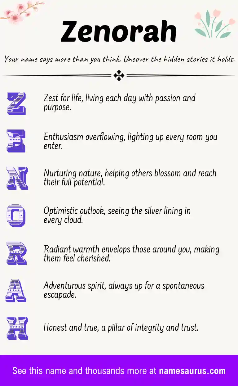 Acrostic poem about Zenorah.
