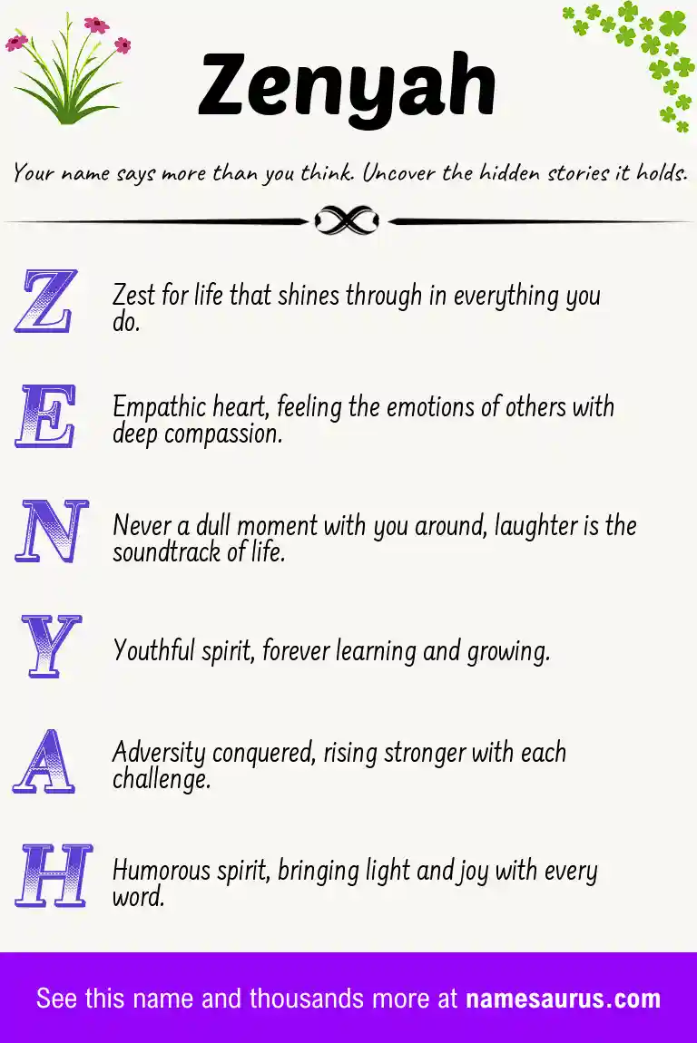 Acrostic poem about Zenyah.