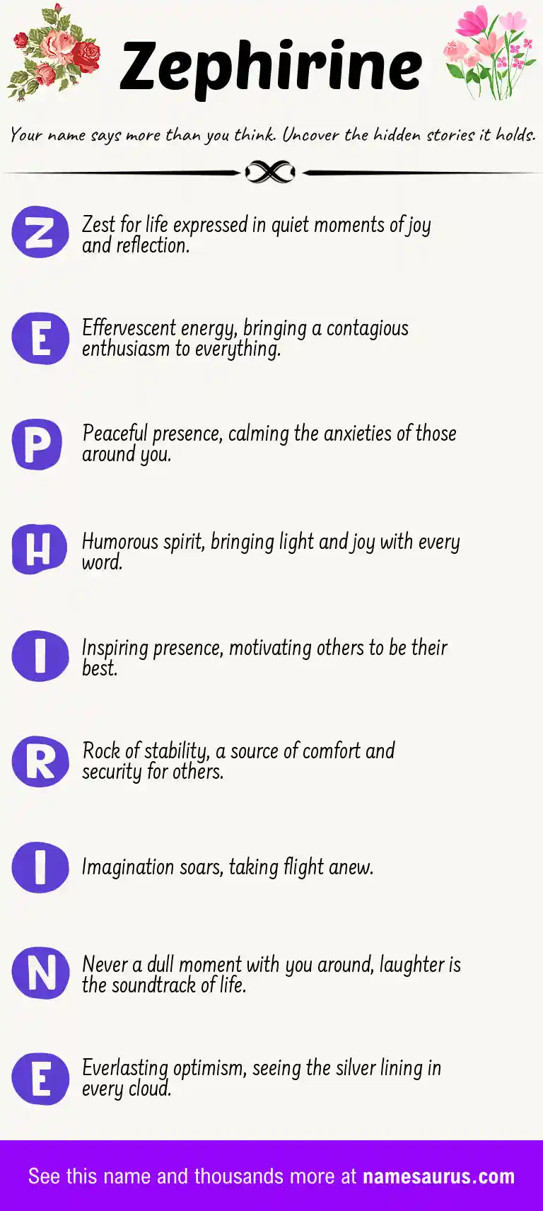 Acrostic poem about Zephirine.