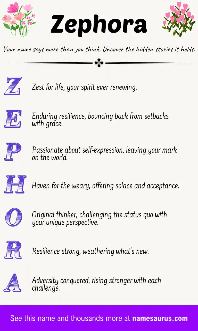 Acrostic poem about Zephora.
